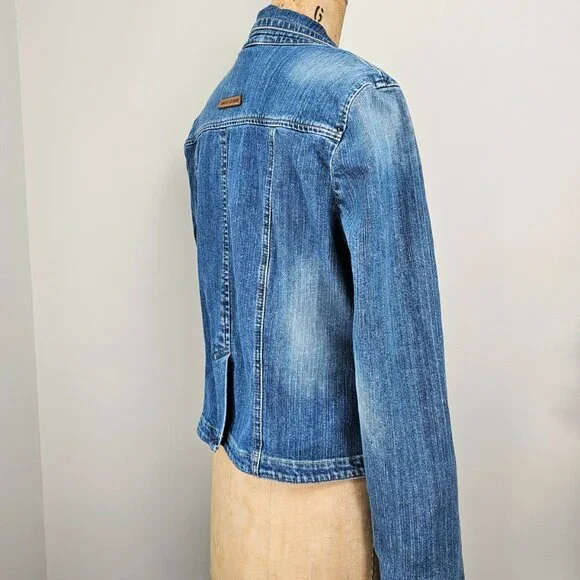 DKNY Jeans Y2K Industrial Chic Tailored Denim Blazer Jacket - Large - Picture 6 of 16